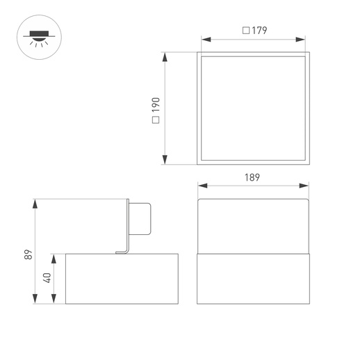 Светильник DL-GRIGLIATO-S190x190-24W Day4000 (GR, 100 deg, 230) (Arlight, IP40 Металл, 5 лет)