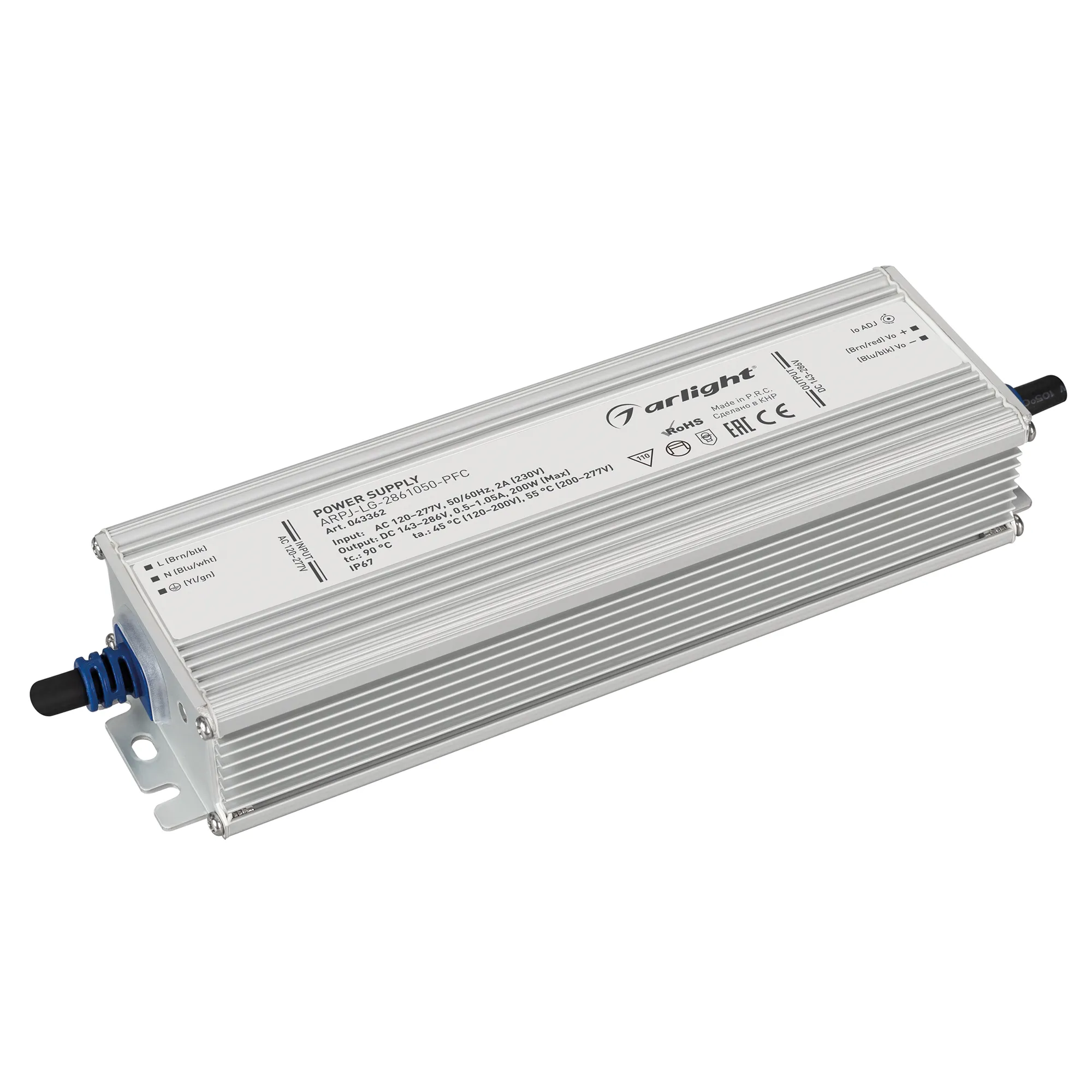 Блок питания ARPJ-LG-2861050-PFC (200W, 143-286V, 0.5-1.05A) (Arlight, IP67 Металл, 5 лет) - изображение товара