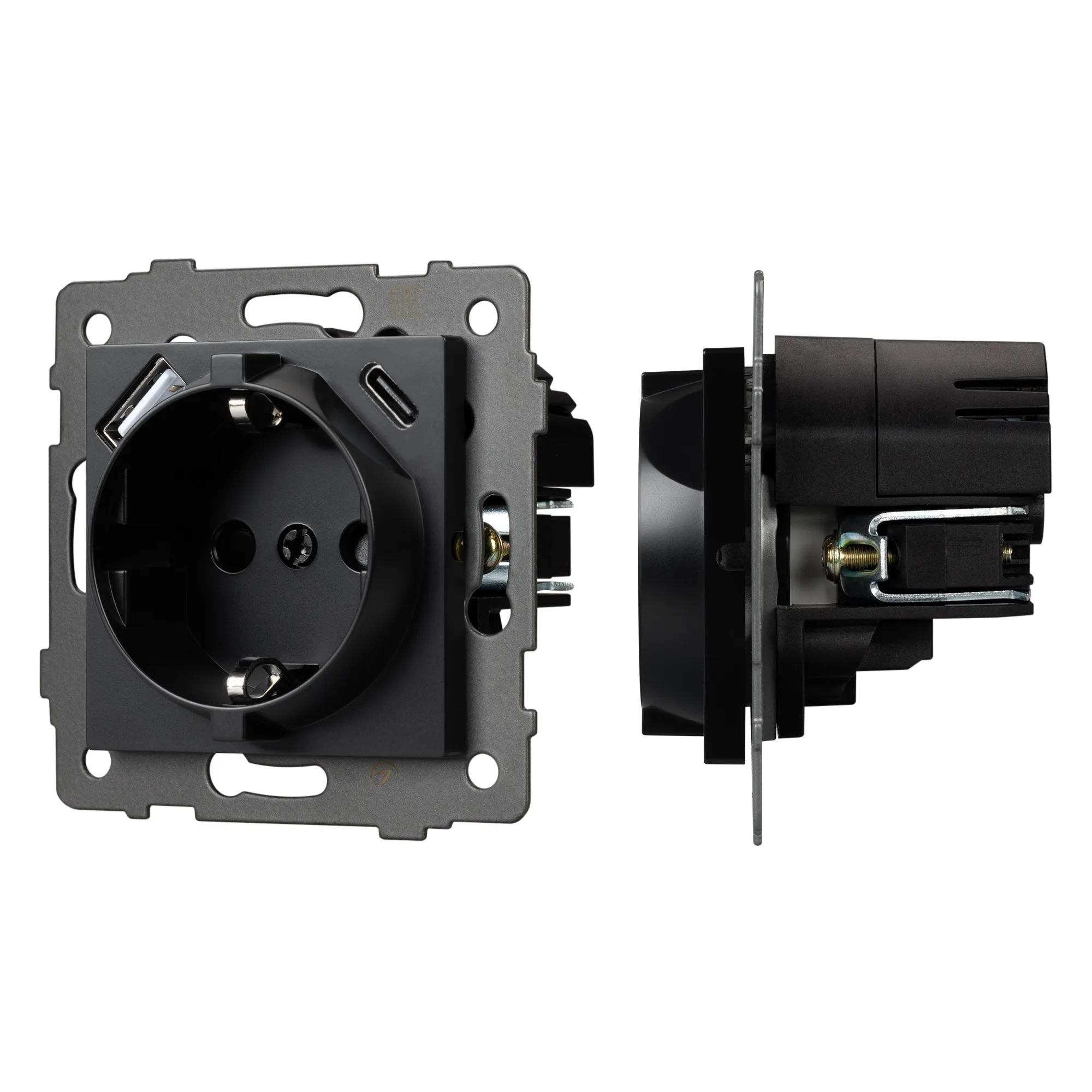 Механизм розетки с USB зарядкой SCT-MUAC-PL-BK-V (250V, 16A) (Arlight, -) - изображение товара