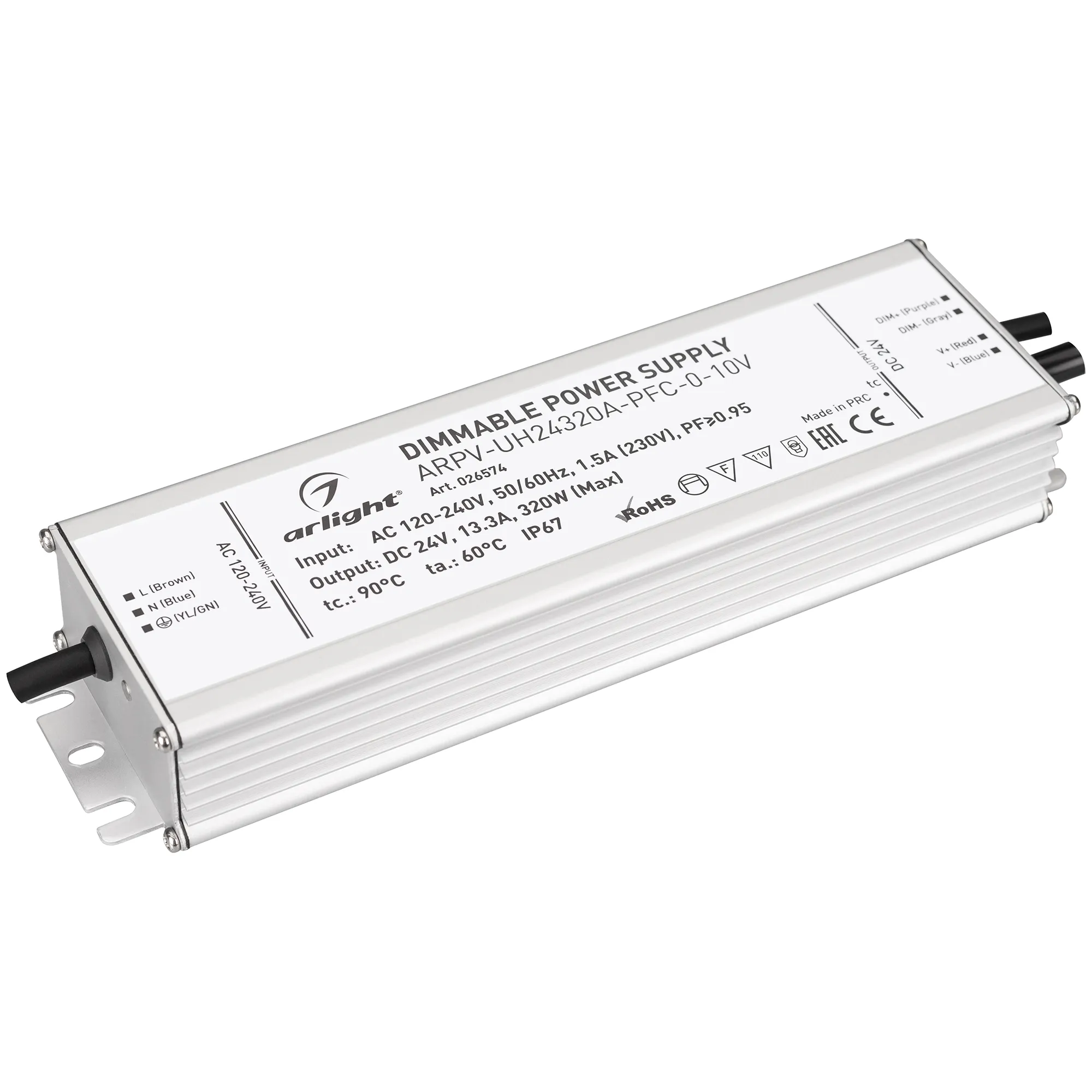 Блок питания ARPV-UH24320A-PFC-0-10V (24V, 13.3A, 320W) (Arlight, IP67 Металл, 7 лет) - изображение товара